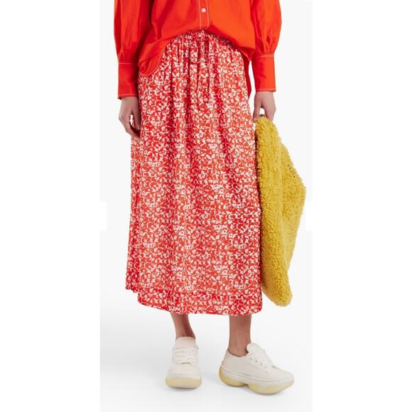 GANNI NEW Printed Crepe Midi skirt Size M Elasticated Drawstring Waist Slips on - Picture 1 of 10